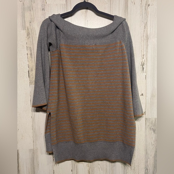 Anthropologie Grey Orange Striped Wide Neck Elise Ribbed Tunic Medium - Picture 7 of 10